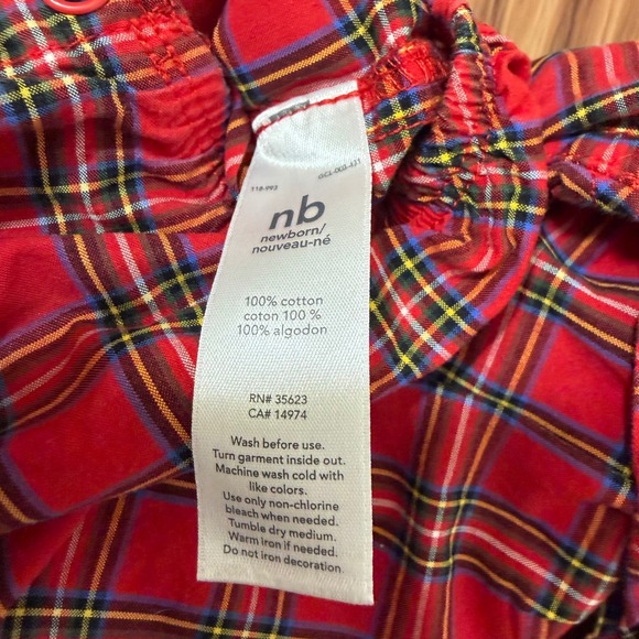 Red Plaid Long Sleeve Button Down Bodysuit Carter's Newborn Tartan Cotton Sz NB - Picture 4 of 5